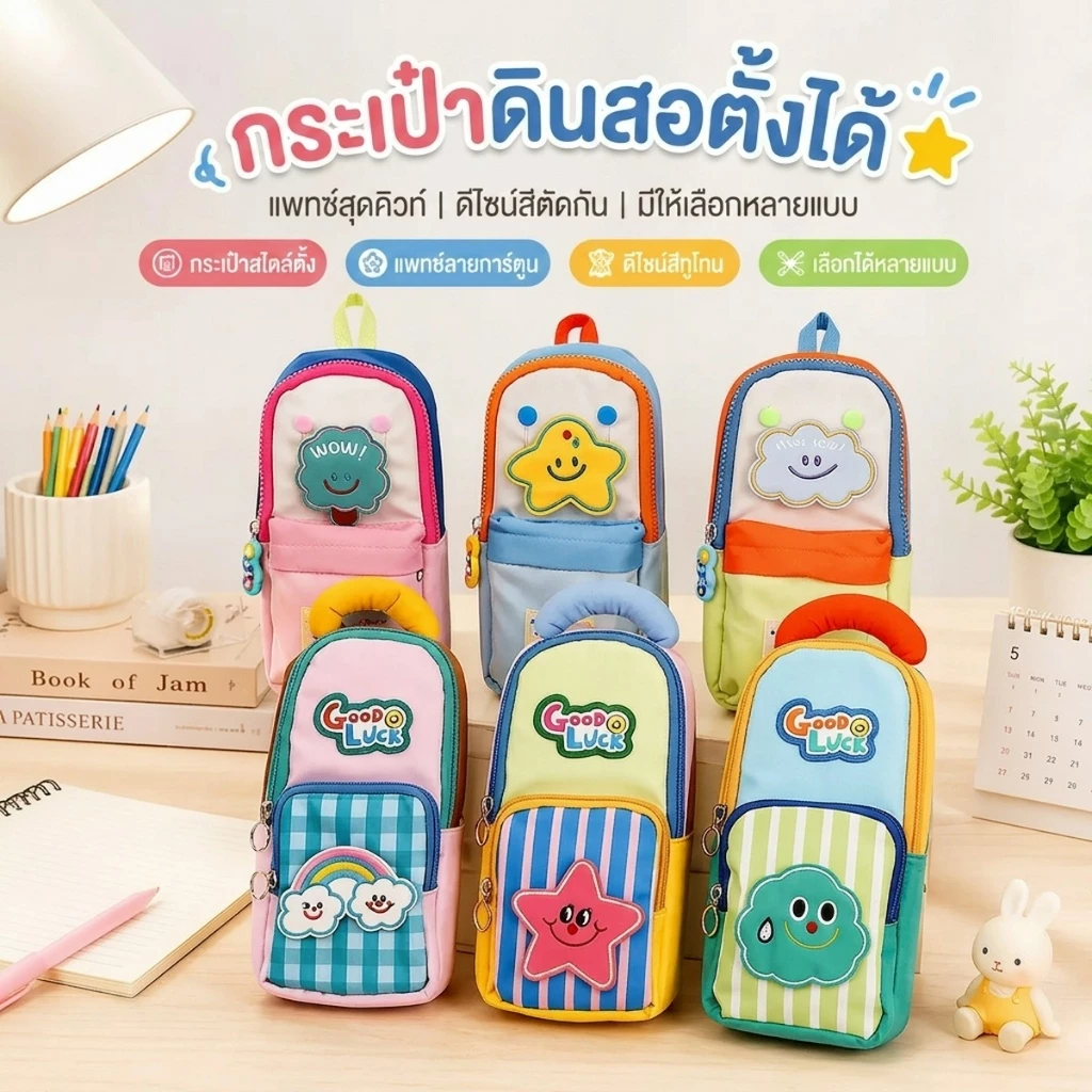 กระเป๋าใส่อุปกรณ์การเรียนรูปทรงกระเป๋าเป้ 2-in-1 น่ารัก สีสันสดใส ความจุสูง