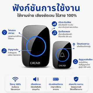 กริ่ง กริ่งประตู กระดิ่งอัตโนมัติ กริงประตูไร้สาย กระดิ่งไร้สาย เสียงดังระยะไกล 300เมตร ออดหน้าบ้าน ออดประตู
