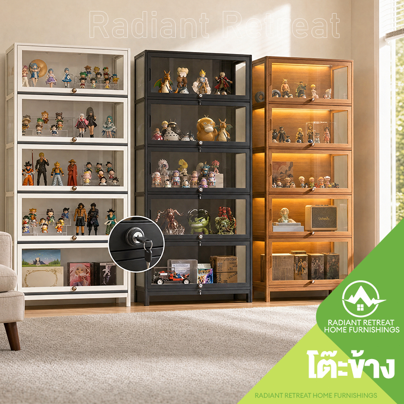 ตู้โชว์แบบล็อคได้ ตู้โชว์กระจกใส โปร่งใสสามด้าน ป้องกันฝุ่น ทนทาน ความจุขนาดใหญ่ รับน้ำหนักได้มาก ประหยัดพื้นที่