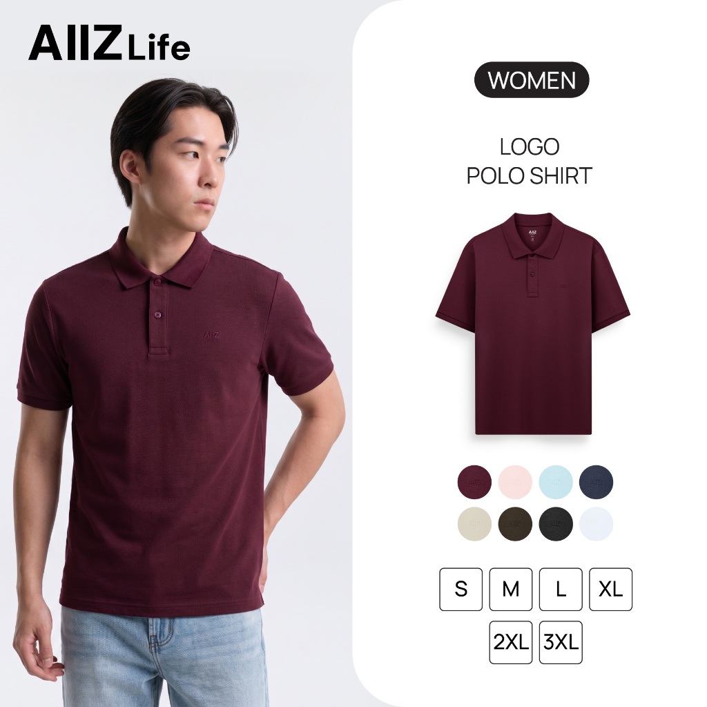 AIIZ (เอ ทู แซด) - AIIZ เสื้อโปโลผู้ชายคอวีผ้ายืด AIIZ Men's Open Collar Polo Shirt