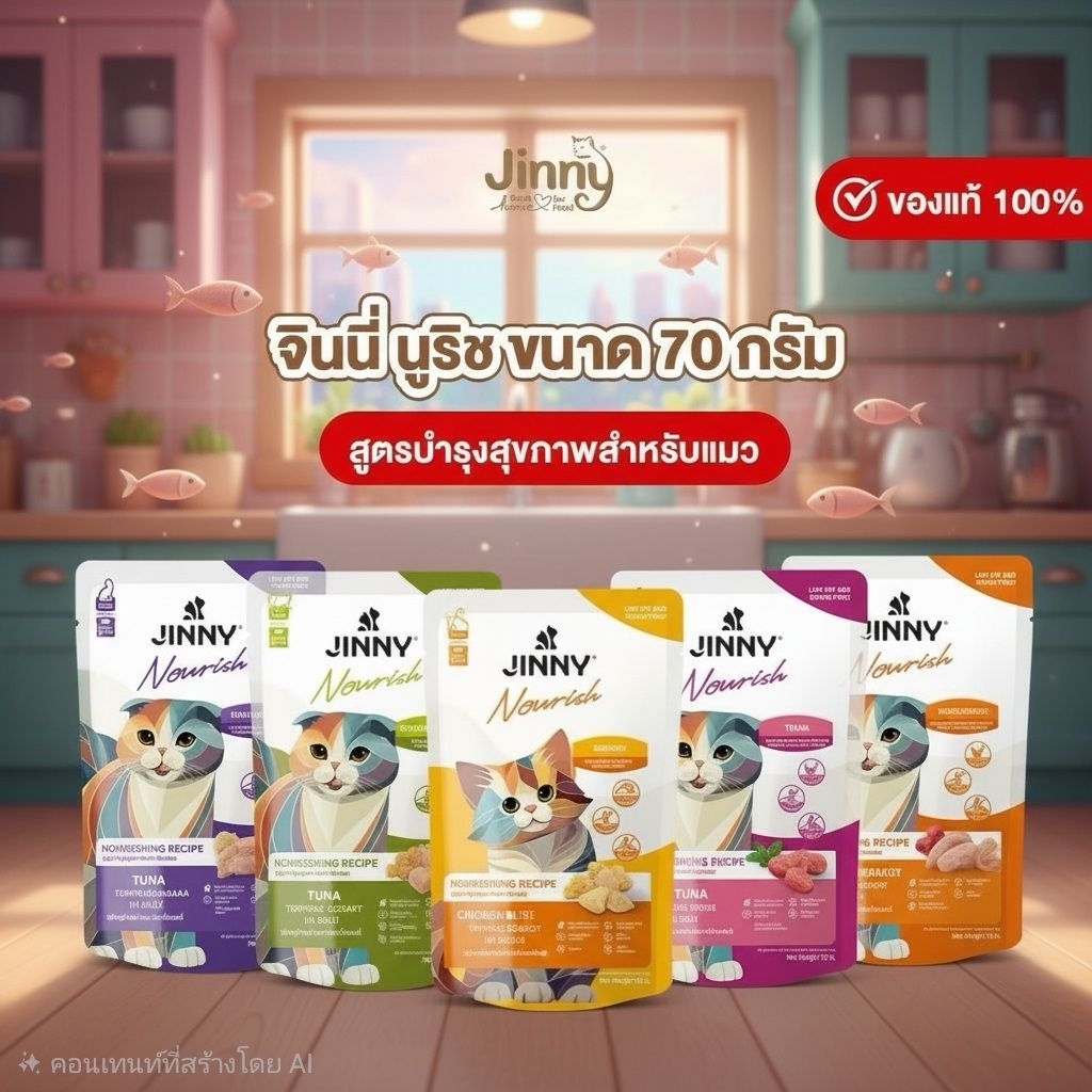 Jinny Nourish อาหารแมวเปียกจินนี่นูริช 70 g 12 ซอง