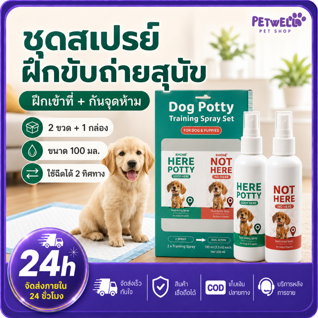 PETWELL สเปรย์ฝึกสุนัขขับถ่าย 100ml ช่วยกำหนดจุดฉี่และอึ สำหรับลูกสุนัข ใช้ฝึกขับถ่ายในบ้าน