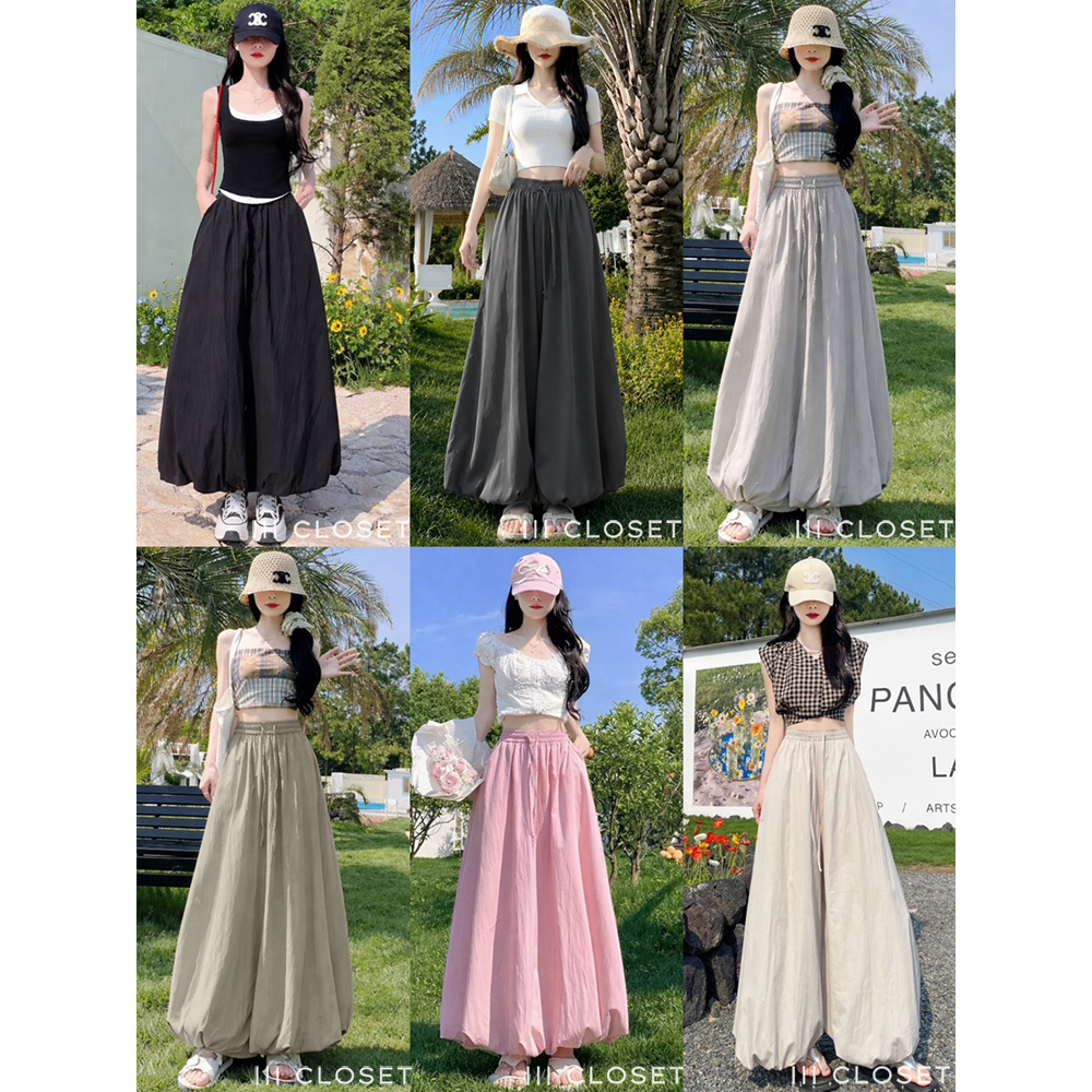 กางเกงขาบอลลูน lll Freesize lll COM532 สม็อกรอบเอว มีสายรูดใช้งานได้จริง ซับในทั้งตัว ผ้าครัช ผ้าไม่ต้องรีด