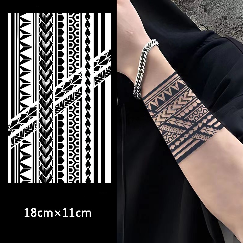 COD ประเทศไทย 【Parry Magic Tattoo】สติกเกอร์รอยสักลายรูปเรขาคณิตโพลีนีเซีย แถบรัดแขน กึ่งถาวร กันน้ำ ติดทนสูงสุด 15 วัน ไ