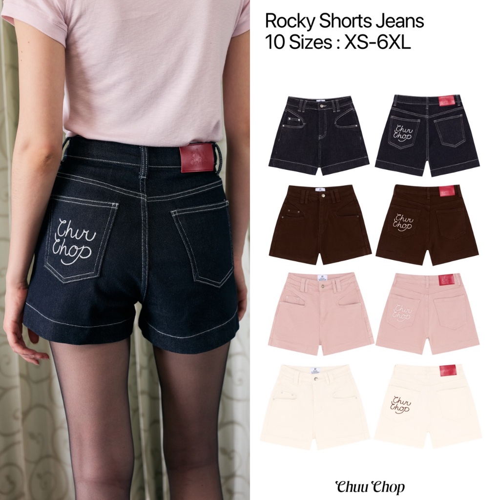 (พร้อมส่ง) CHUUCHOP - (XS-4XL) Rocky short jeans กางเกงยีนส์