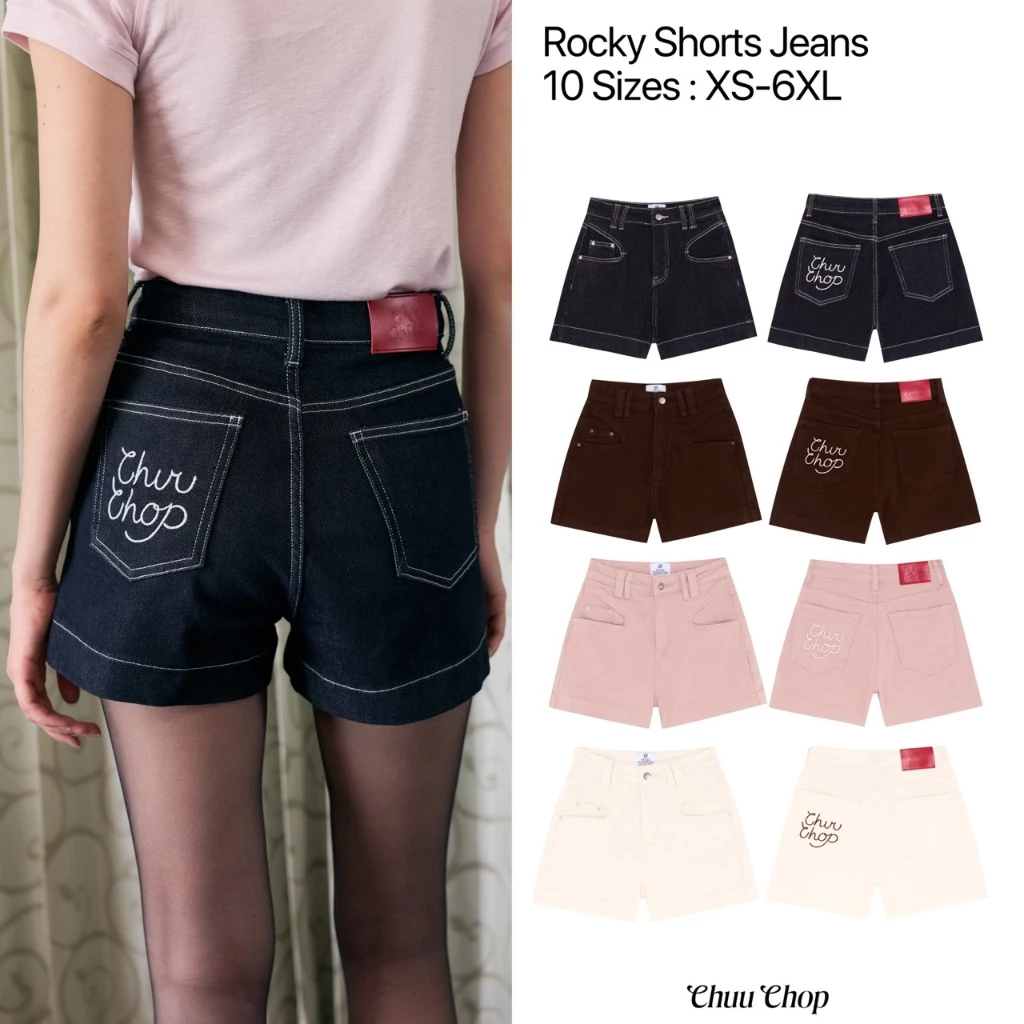 (พร้อมส่ง) CHUUCHOP - (XS-4XL) Rocky short jeans กางเกงยีนส์ขาสั้นผู้หญิง เอวสูง ผ้ายืด ยีนส์ขาสั้น รับซัมเมอร์ (C9300)