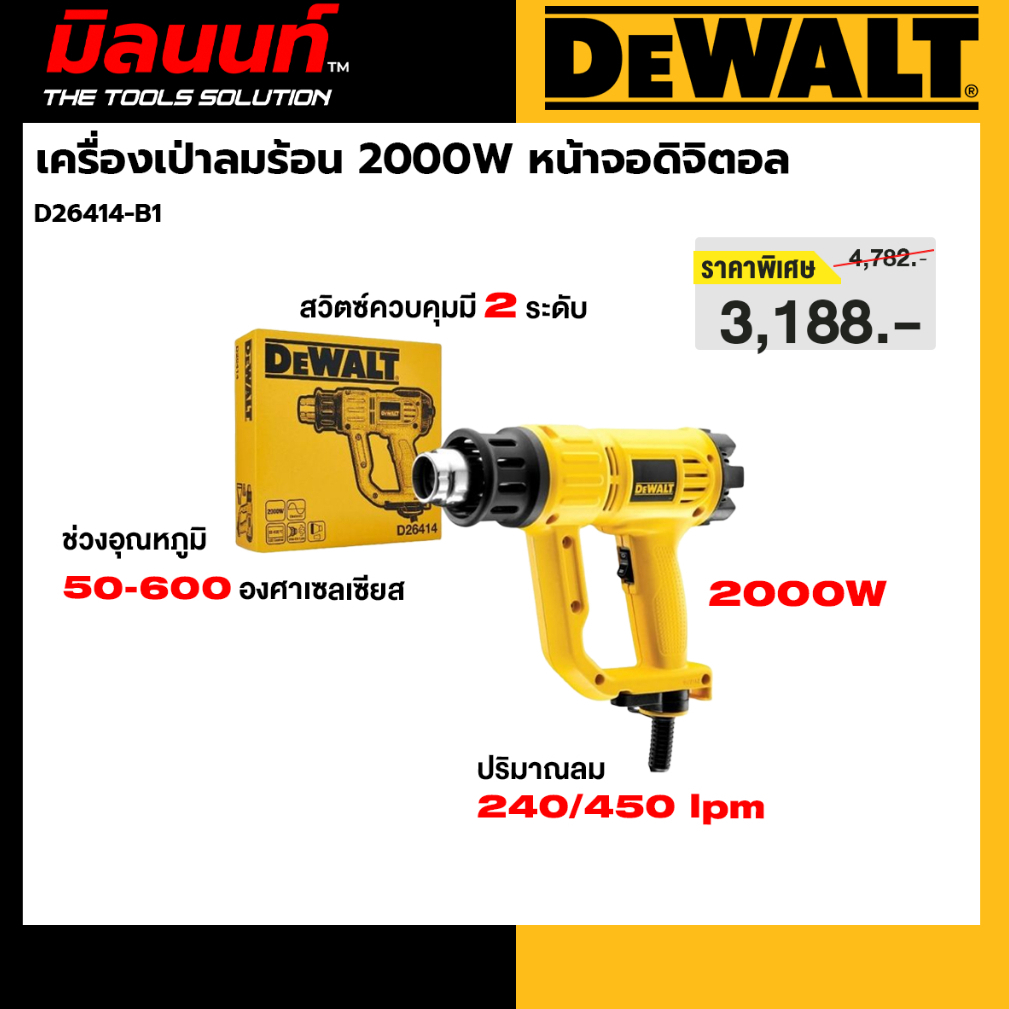 DEWALT รุ่น D26414-B1 เครื่องเป่าลมร้อน 2000W หน้าจอดิจิตอล