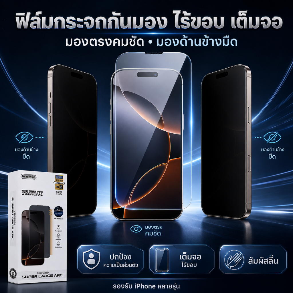 ฟิล์มกระจกกันมองไร้ขอบเต็มจอโค้ง 0.4MM สำหรับ iphone 16promax 16pro 15plus 14pro 13proamx 12 13pro 11 xs xr xmax14promax