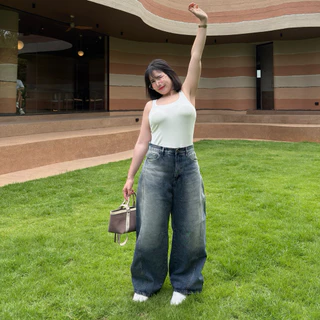 Two Tone Baggy Jeans 👖 ✨ ยีนส์สีทูโทน ทรงบากี้ ยีนส์สาวอวบอ้วนทรงใหญ่ 🌊🖤 | Geebeety