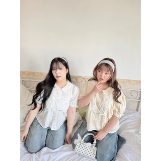 Chubbygirlbkk-Alice ribbon top₊˚⊹ᰔเสื้อเชิ้ตคอบัว แต่งริ้บบิ้น ผ้าคอตตอนฉลุ ผ้านุ่ม ใส่าบาย สาวอวบ