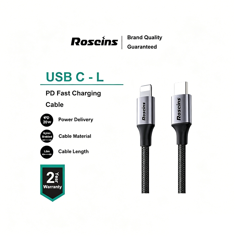 Roscins USB C to L Fast Charging  PD 20W Cable Charge & Sync สายชาร์จ สำหรับ iPhone 14/13/12 Pro Max