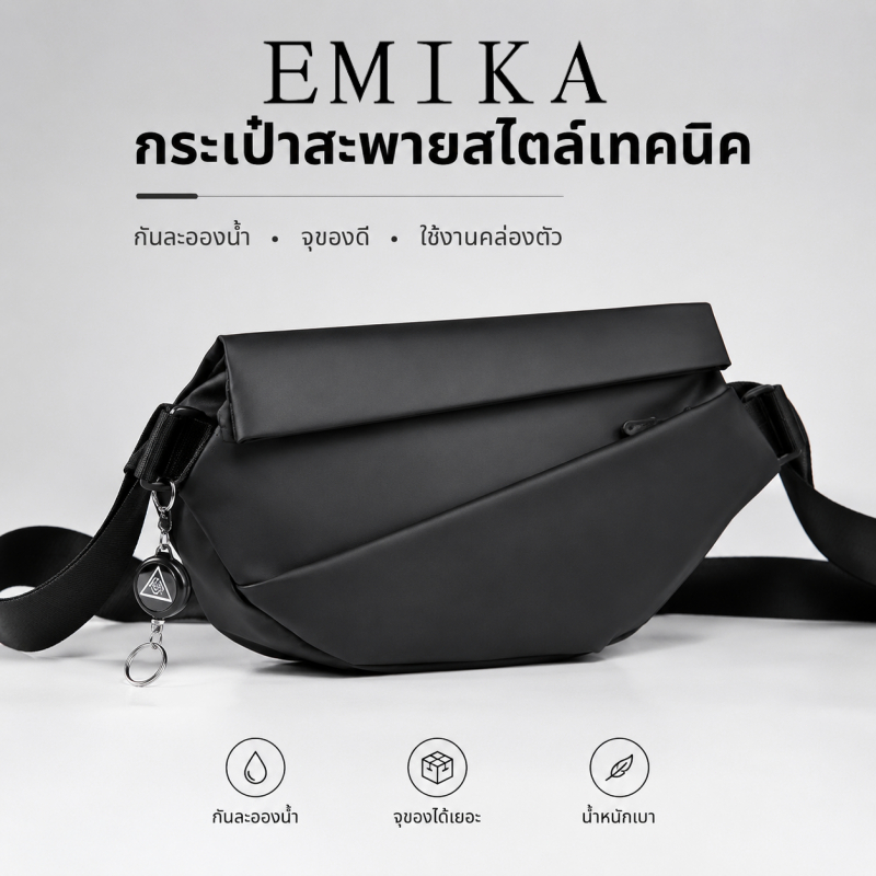 EMIKA ใหม่ กระเป๋าคาดอกผู้ชาย หัวเข็มขัดแม่เหล็ก ผ้าไนลอนกันน้ำสไตล์สปอร์ต พร้อมส่งจากไทย