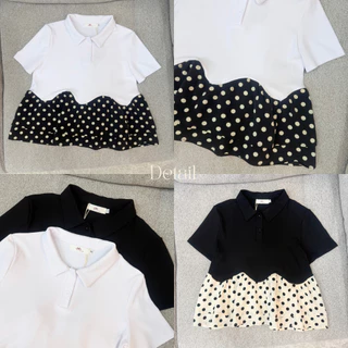 POI Polka Dot เสื้อยืดผ้าร่องแต่งระบายลายจุด T024G7
