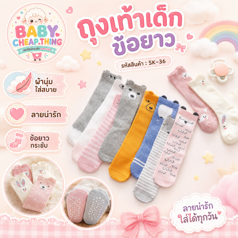 ถุงเท้าเด็ก (Sk36) - ถุงเท้าเด็กข้อยาว 10 แบบ