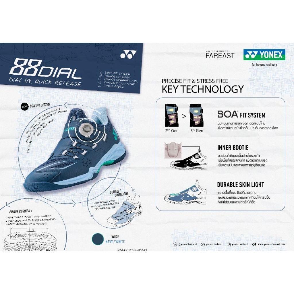 [ของแท้ 100% จาก Yonex TH] รองเท้าแบดมินตัน Yonex POWER CUSHION 88 DIAL Gen 3 WIDE สีใหม่ล่าสุด 2026-2027