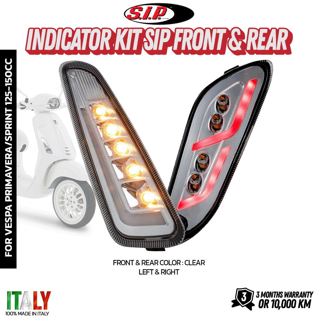 Bộ đèn báo rẽ S.I.P màu CLEAR cho VESPA (SPRINT, PRIMAVERA) [MV40011C, MV40012C]