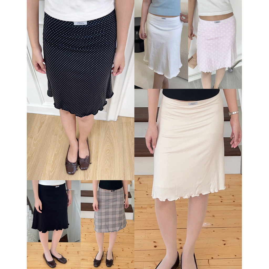 พร้อมส่งทุกสี✅ Midi skirt กระโปรงสามส่วนทรงก้างปลา (happysum