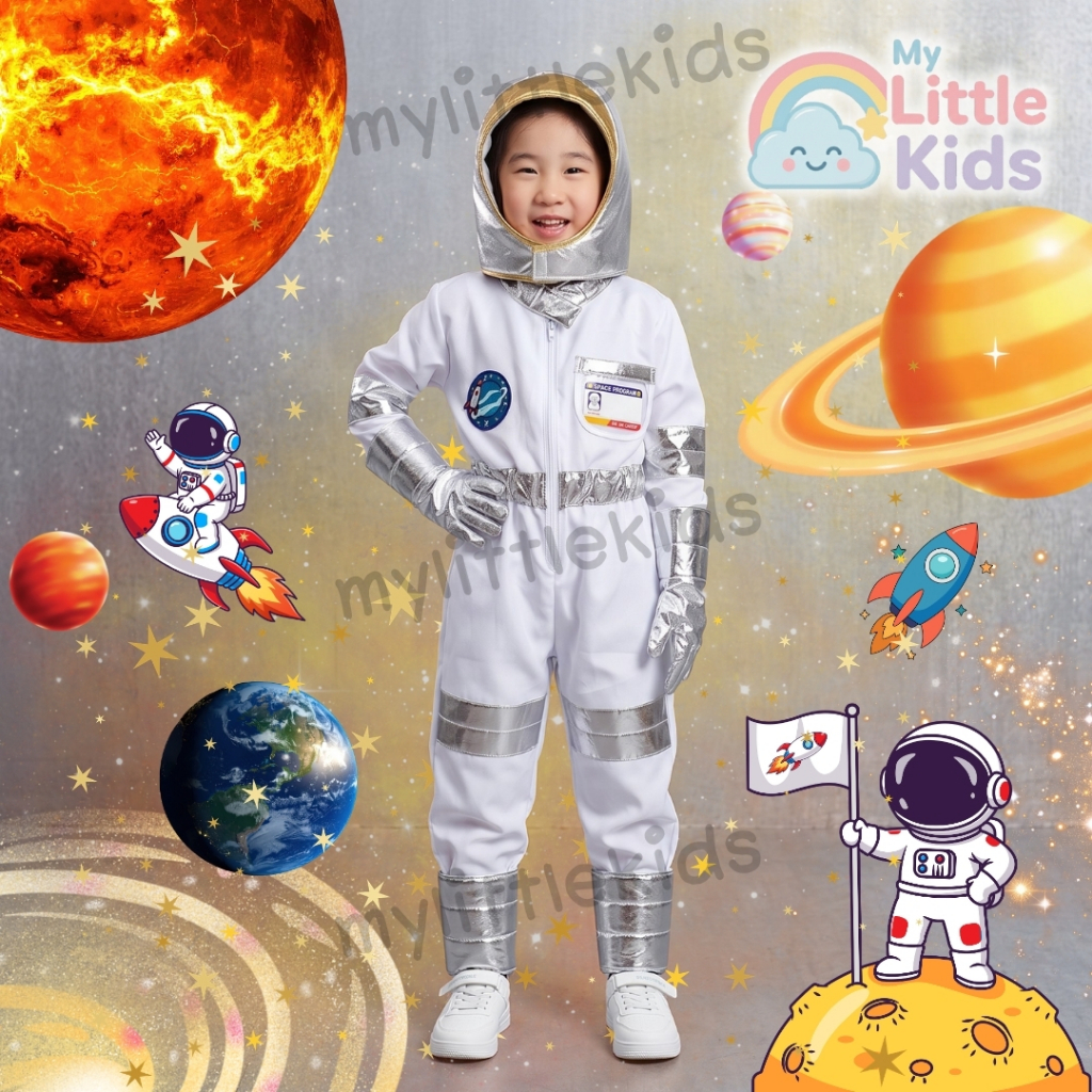 ชุดนักบินอวกาศเด็ก พร้อมหมวกและถุงมือ ชุดอวกาศแฟนซี อาชีพในฝัน Costume Astronaut เด็กชาย-เด็กหญิง ใส่สบาย งานโรงเรียน