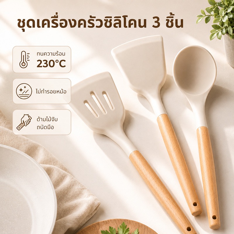 ตะหลิว ชุดเครื่องครัว อุปกรณ์ซิลิโคนเกรดอาหาร ทนความร้อน สำหรับกระทะไม่ติด ตะหลิว ทัพพี ชุดอุปกรณ์