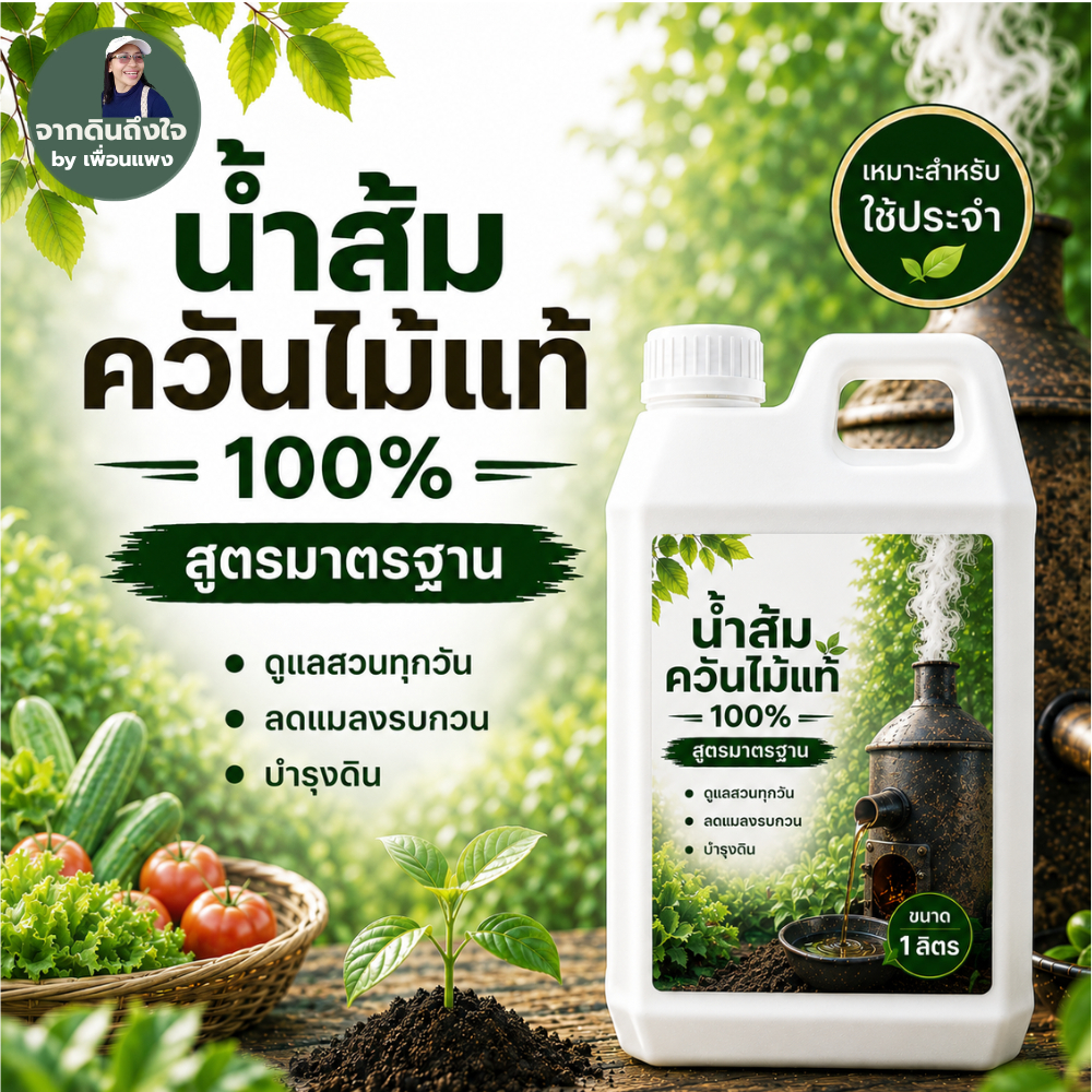 น้ำส้มควันไม้แท้ 100% สูตรมาตรฐาน  ดูแลพืช ลดแมลงรบกวน บำรุงดิน  ผลิตจากการเผาถ่านไม้ธรรมชาติ  1 ลิตร