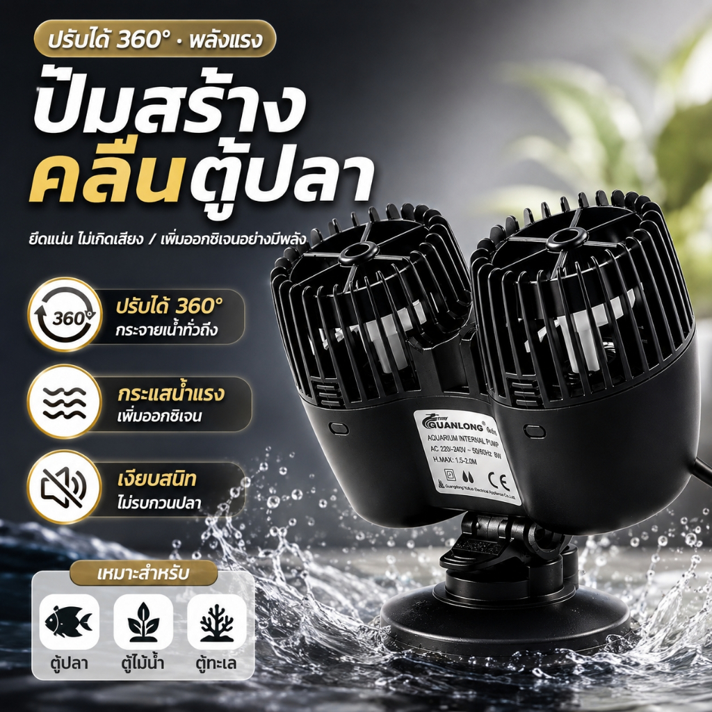 ปั๊มเวฟเมคเกอร์ ตู้ปลา Wave Maker ปั๊มหมุนเวียนน้ำ 360° แรงเงียบ ประหยัดไฟ สำหรับตู้ปลาทะเล