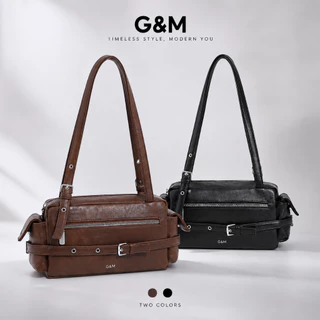 กระเป๋า G&M รุ่น สไตล์วินเทจ | กระเป๋าสะพายไหล่ หนังเทียม | ดีไซน์เข็มขัดและซิปหลายช่อง | สไตล์รีโทร