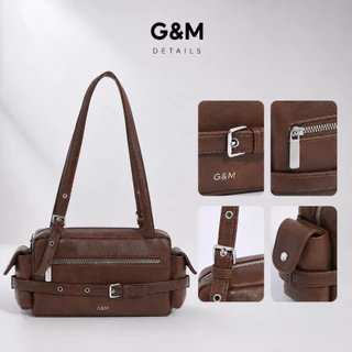 กระเป๋า G&M รุ่น สไตล์วินเทจ | กระเป๋าสะพายไหล่ หนังเทียม | ดีไซน์เข็มขัดและซิปหลายช่อง | สไตล์รีโทร