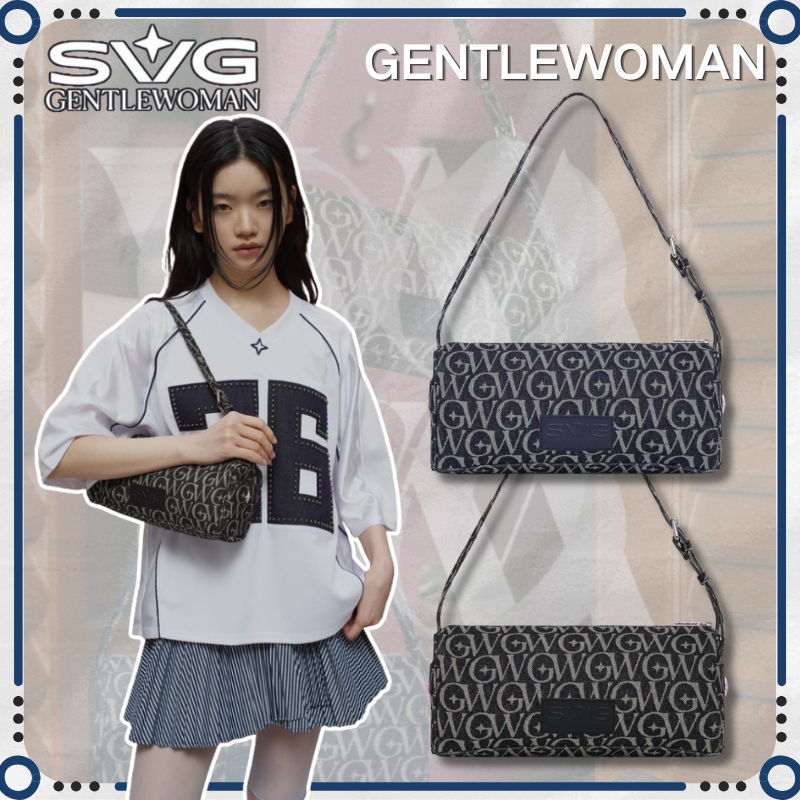 🚚NEW พร้อมจัดส่ง🛒SVG × GENTLEWOMAN JACQUARD HANDBAG👜Cylinder Shoulder Bag ยีนส์ลายโมโนแกรม GW คอลแลป