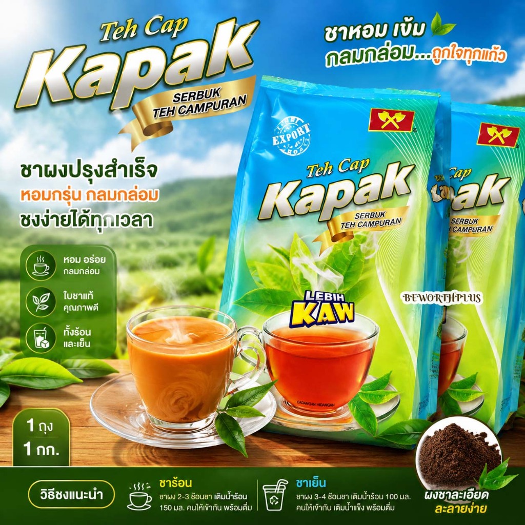 Teh Cap Kapak 1kg | Kapak Tea ชาดำผสมมาเลเซีย Black Tea Blend | ชาเข้ม หอมกลมกล่อม | ชานม ชาชัก ชาดำเย็น