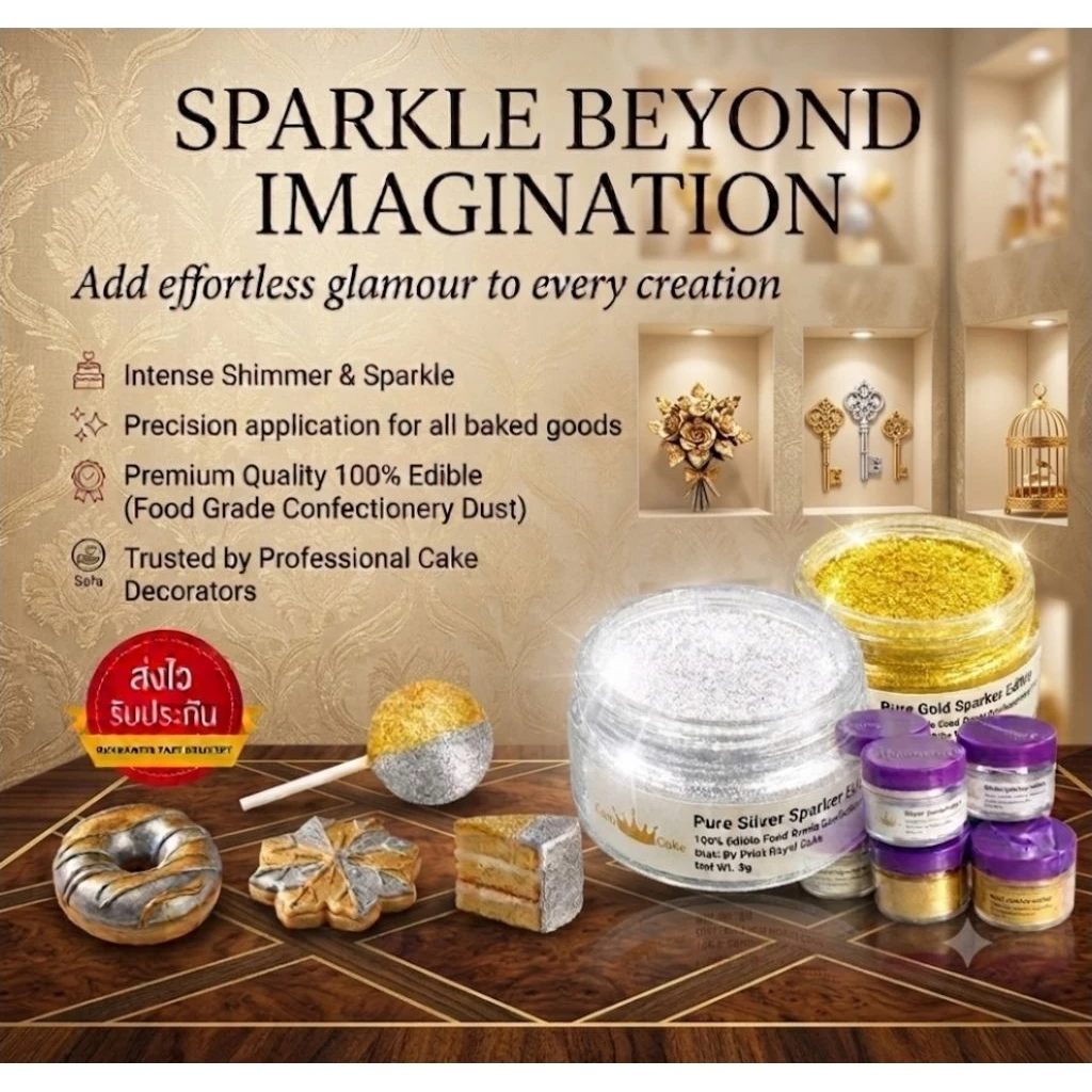 Sparkle edible ผงเกล็ดระยิบระยับสีทองและสีเงิน