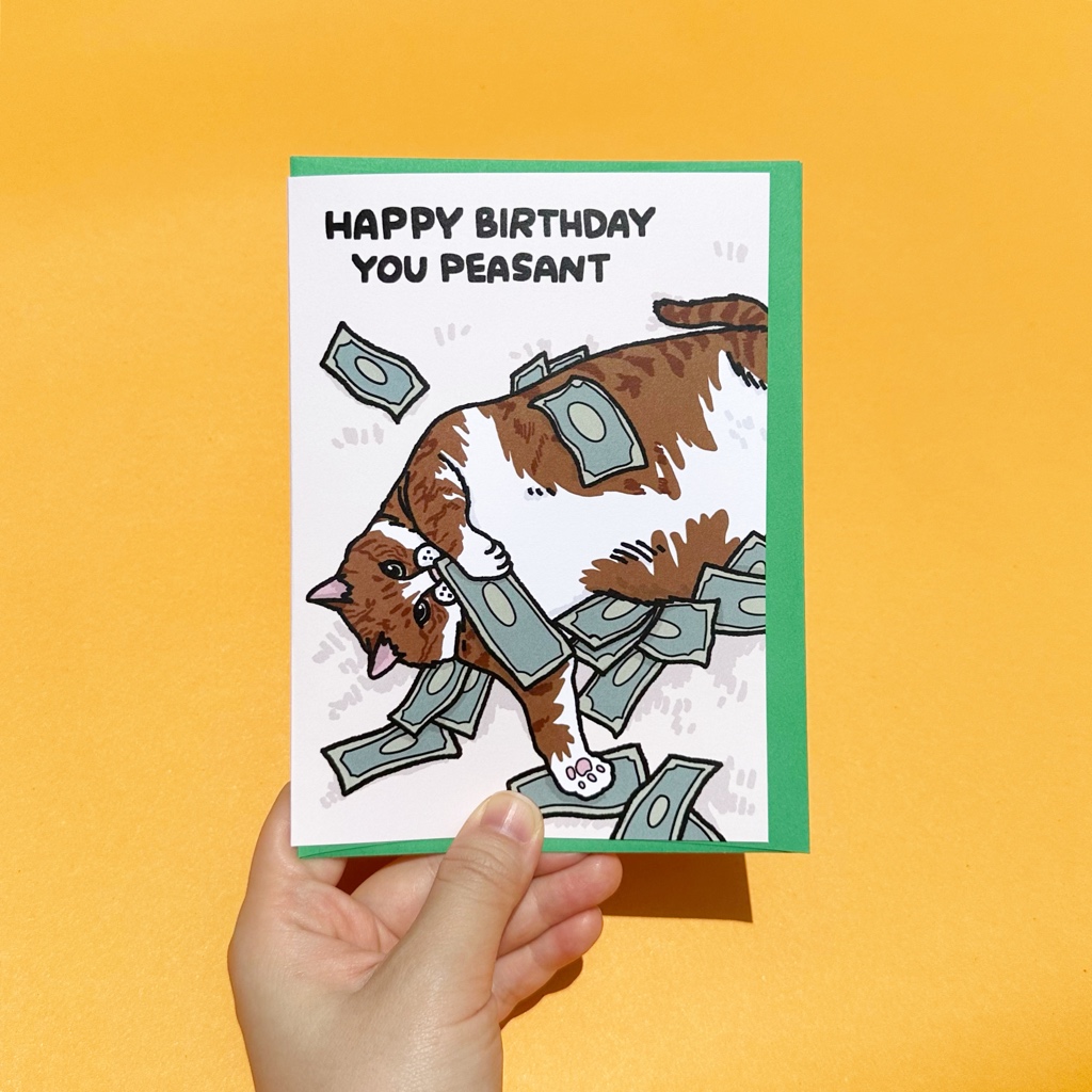 การ์ดวันเกิดน่ารัก ตลก การ์ดวันเกิดพร้อมซอง Happy Birthday You Peasant | funny birthday card cat วัน