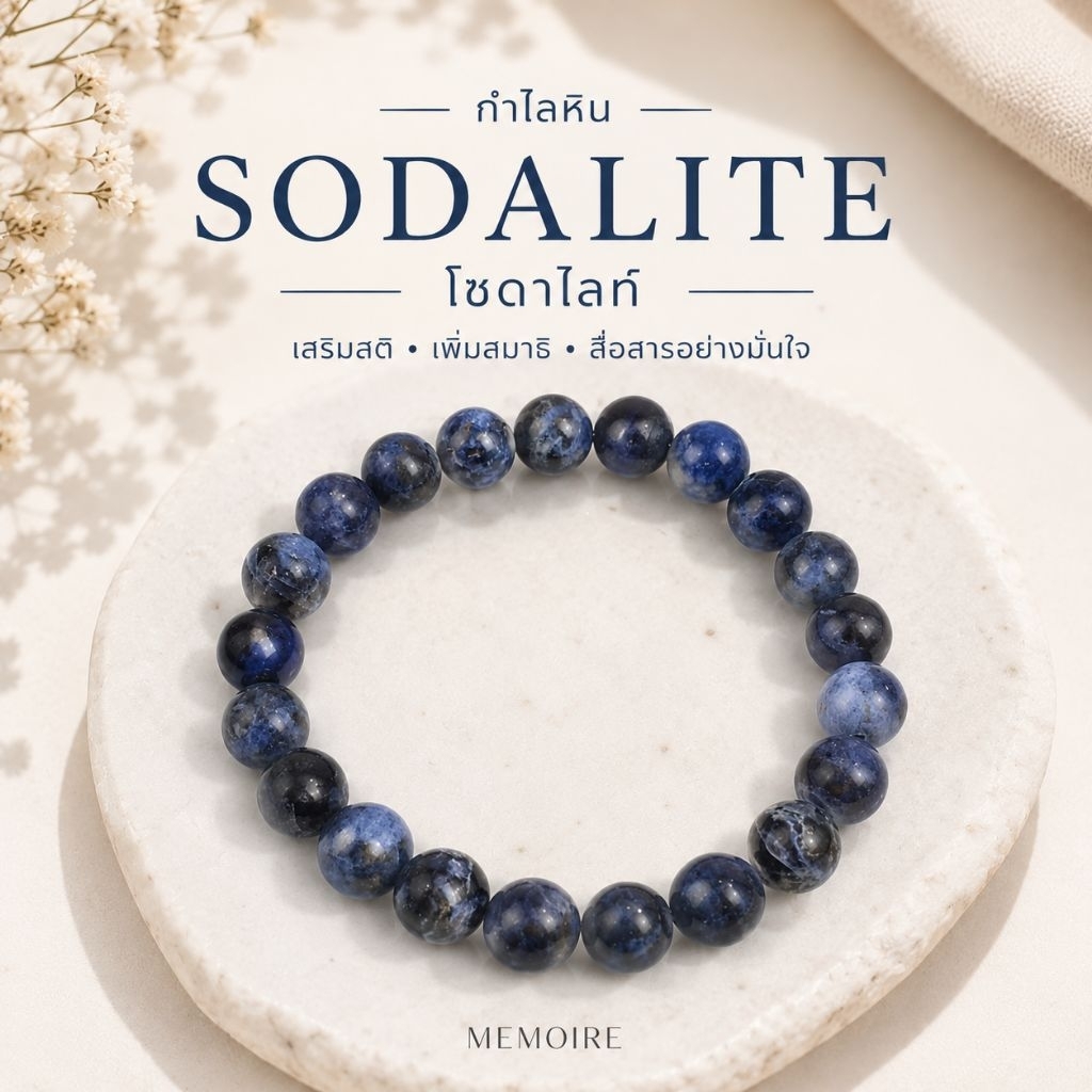 กำไลหิน Sodalite (โซดาไลท์) หินธรรมชาติ เสริมสมาธิ ปัญญา การสื่อสาร และความมั่นใจ | MEMOIRE