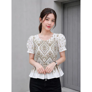 เสื้อลายไทย ระบายเอวผูกหลัง **สินค้ามาใหม่**