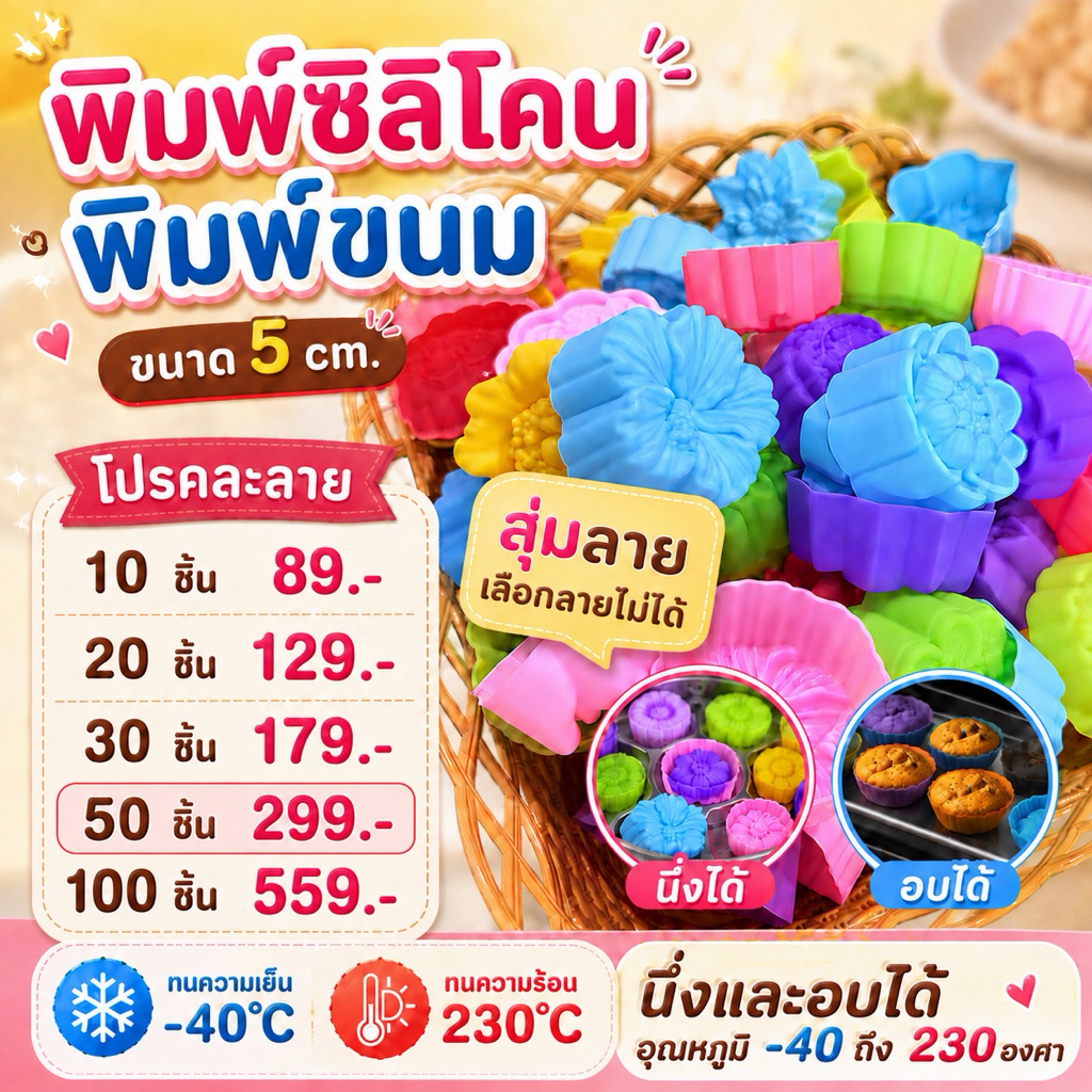 พิมพ์ซิลิโคน พิมพ์ขนม คละลาย 20-100 ชิ้น