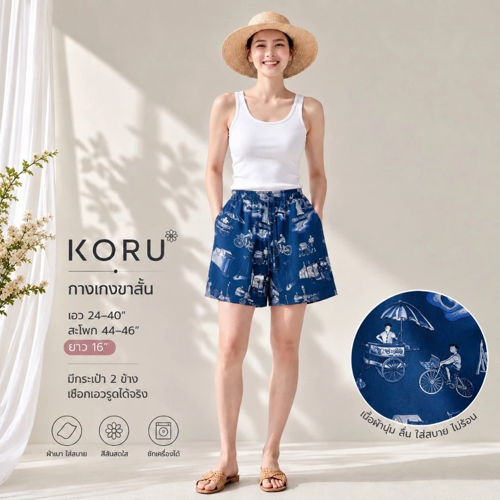 KORU กางเกงขาสั้น ลายบางกอก