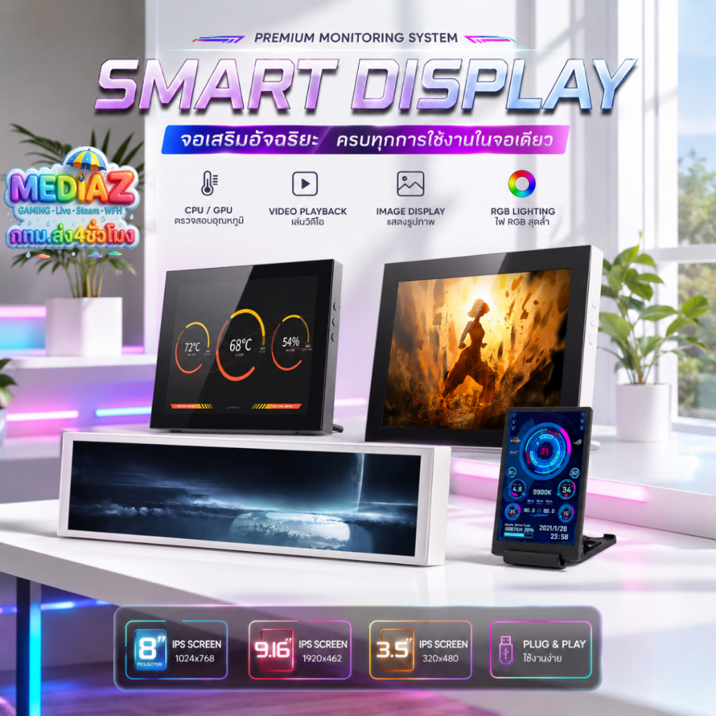 ส่งทันที LCD 3.5" usb 8" hdmi Monitor Jonsbo MediaZCom DS8 d31 d41 จอใส่หน้าเคส+ตั้งพื้นได้