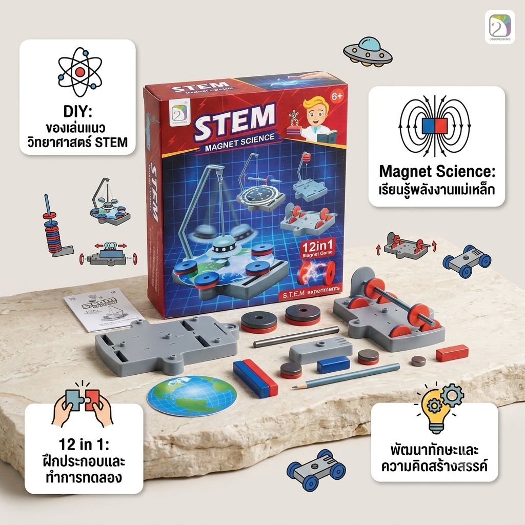 พร้อมส่ง DIY ของเล่นแนววิทยาศาสตร์ Stem Magnet Science 12 in1 เรียนรู้พลังงานแม่เหล็ก ฝึกประกอบและทำการทดลอง
