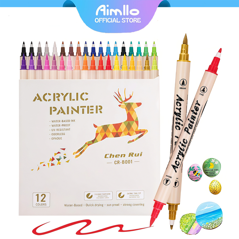 ปากกาอะคริลิค ปากกามาร์คเกอร์ 12-60สี ปากกาเมจิก สีเมจิก ปากกาเคมี ปากกาเน้นข้อความ เขียนแก้วพลาสติกโลหะ Acrylic Marker