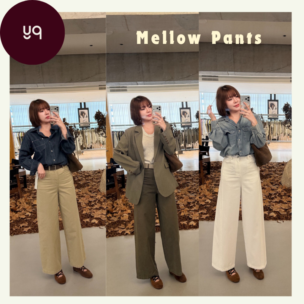 M8 YQKOREANSHOP Mellow Pants กก.ผ้าcotton 100% ทรงกระบอกโค้งนิดๆ ป้ายYQ