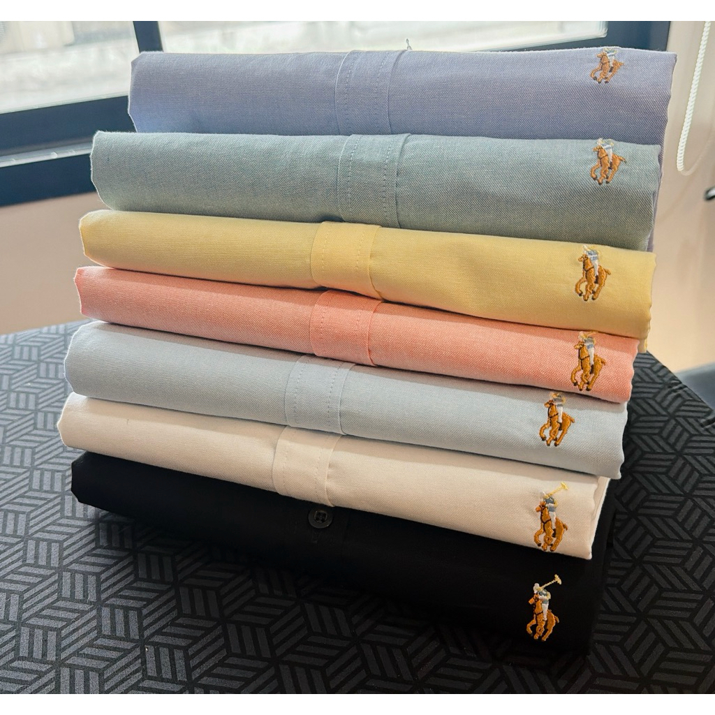 เสื้อเชิ้ตแขนยาวปักม้าเล็กสีใส่ได้ชายและหญิงผ้าOxfordสีไม่ตก