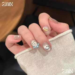 2minงานใหม่ เล็บปลอมสําเร็จรูป ทำด้วยมือ 10 ชิ้น/กล่อง แฮนด์เมด100% ลูกแก้วใส ลายผลไม้ สุดCute สวมง่าย ใช้ซ้ำได้