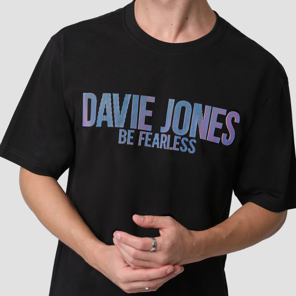 DAVIE JONES تيشيرت رجالي واسع بالشعار — أسود — صورة 5