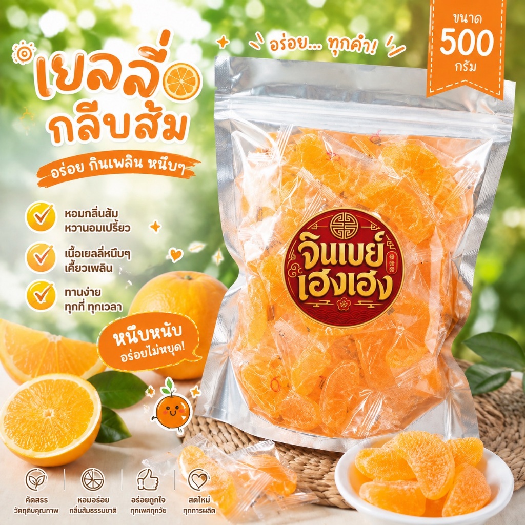 เยลลี่กลีบส้ม เยลลี่ผลไม้ น้ำหนัก 500 กรัม 1 กิโลกรัม พร้อมส่ง