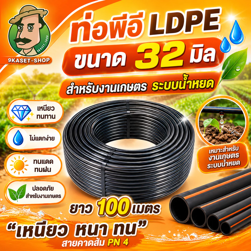 ท่อpe สายพีอี ท่อพีอี LDPE ขนาด32มิล (1นิ้ว) ความยาว 100เมตร (1ม้วน/1ออเดอร์)