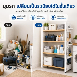 ชั้นวางเครื่องมือช่าง 4ชั้น DIYปรับระดับได้ โครงเหล็กแขวนฮาร์ดแวร์ 100x145x29cm จัดระเบียบห้องช่าง โรงรถ แคมป์ปิ้ง