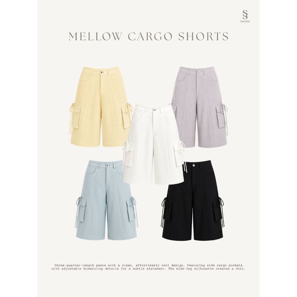 Swana.ss - Mellow cargo shorts (เมล-โล่) XS-XL แค่กางเกง กางเกงขาสามส่วนดีไซน์เรียบเท่