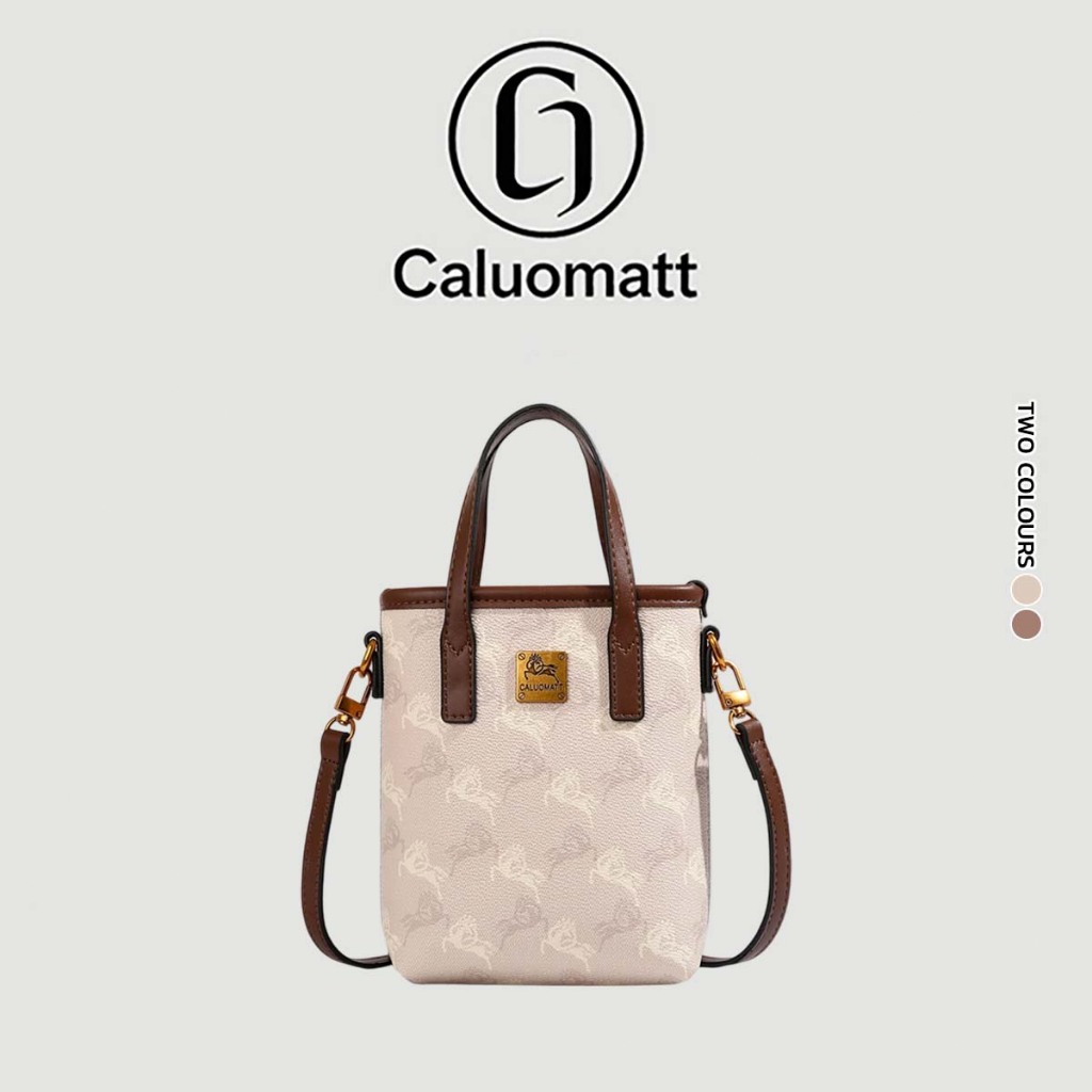 【Caluomatt.TH】กระเป๋าถือสไตล์หรูหรา ลายม้า มินิโทตต์ แถมสายสะพายไหล่ กระเป๋าสะพายข้างใส่มือถือได้