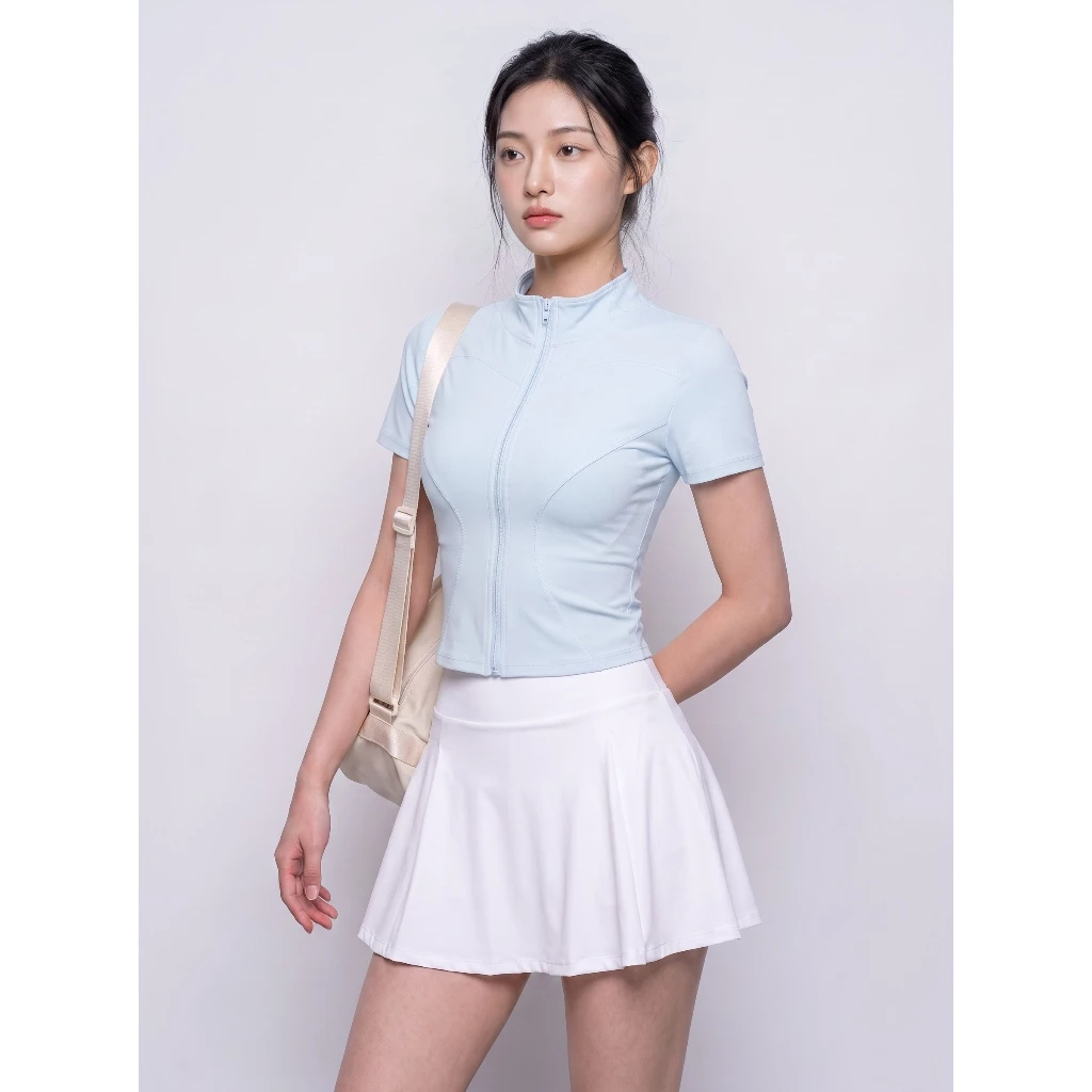 เสื้อยืดออกกำลังกายใส่วิ่ง เสื้อยืดลำลอง เสื้อแจ๊คเก็ตแขนสั้นรัดรูป ระบายอากาศได้ดี YOGA-141(JYMW040) thumbnail 5