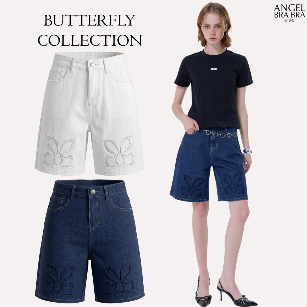 AngelBraBra กางเกงยีนส์สามส่วน รุ่น Butterfly Statement