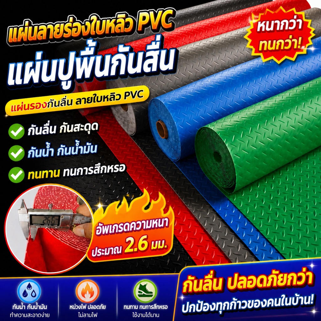 แผ่นปูพื้นกันลื่น PVC แบบม้วน กว้าง 1 เมตร ยาว 1-20 เมตร กันน้ำ ตัดได้ สำหรับโรงงาน โกดัง โรงรถ ทางเดิน